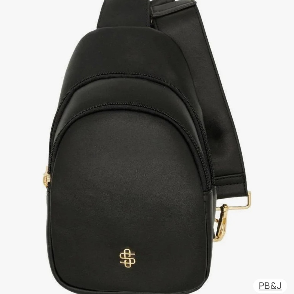 Simply Southern Black Leather Sling Belt Bag with Gold Accents